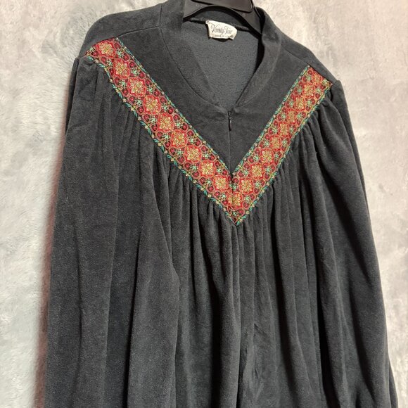 Vintage Vanity Fair Nightgown Womens XL Gray Velvet Velour Embroidered Zip Coat - Picture 4 of 11